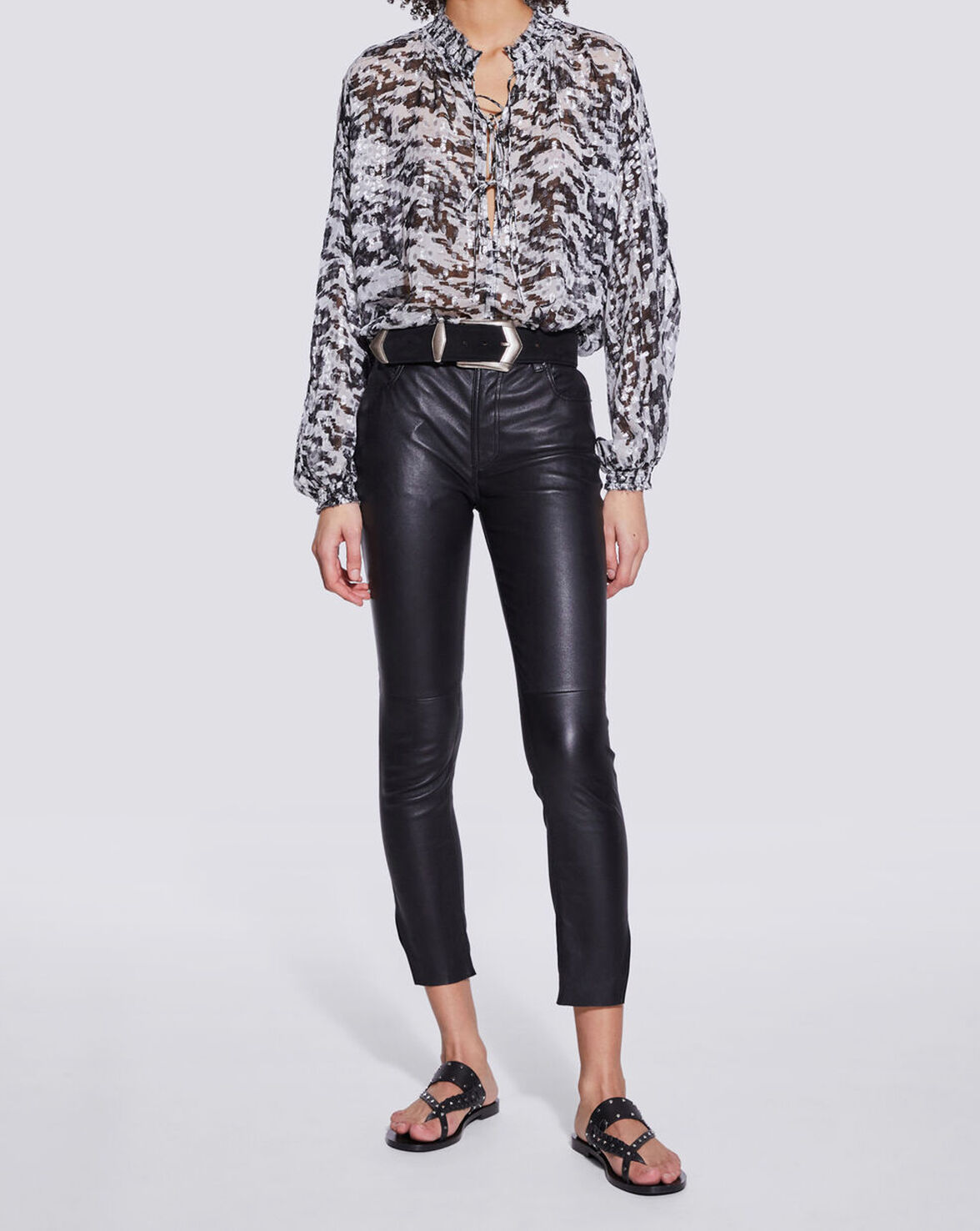 QUARTZ SKINNY SPLIT HEM LEATHER PANTS  image number null